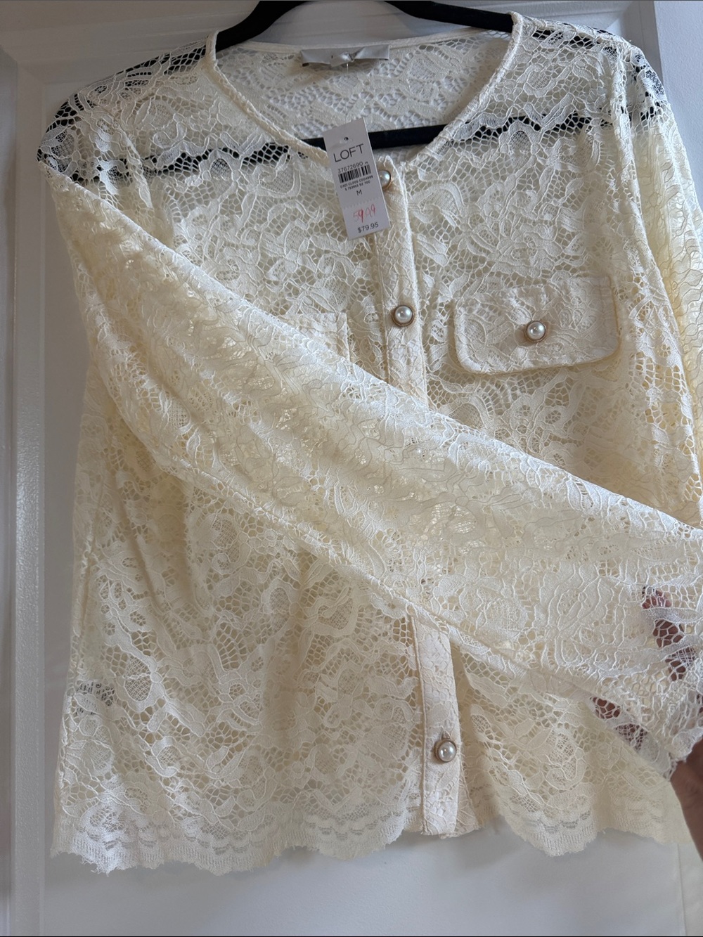 LOFT Ivory Lace Pearl-Button Cardigan - Picture 5 of 5